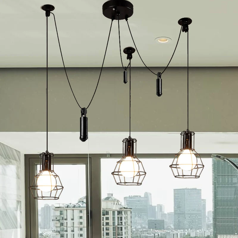 Lampada sospensione gabbia 3/5/8 teste Lampada sospensione metallizzata nera per fattoria con design Swag | Temporizador P...