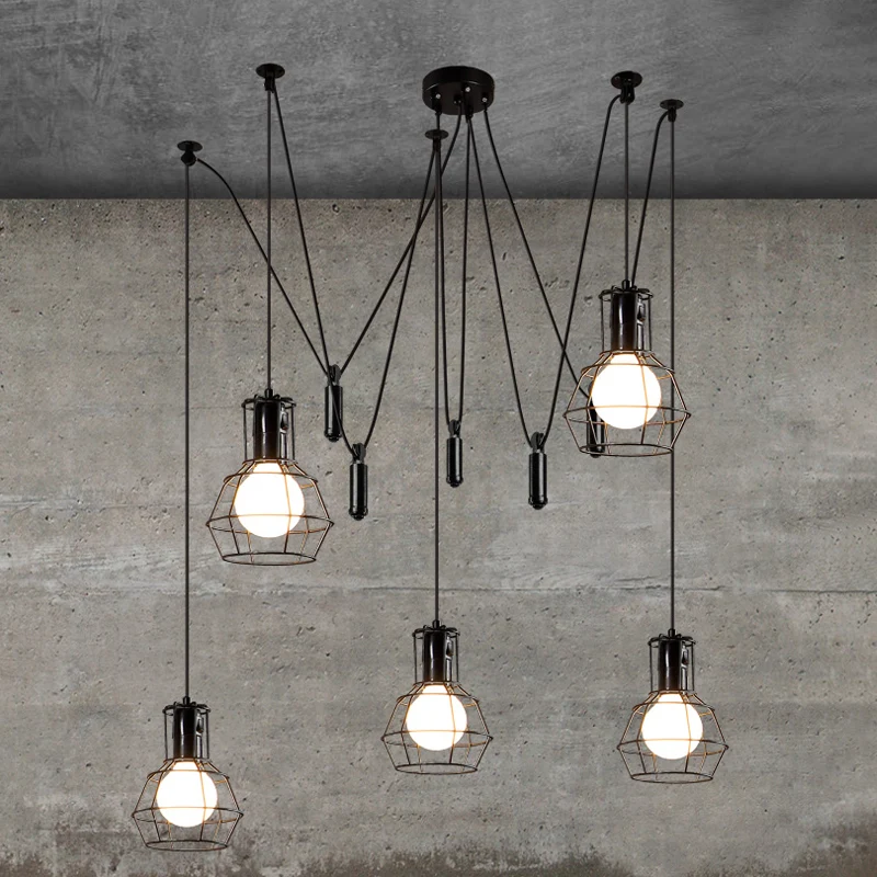 Lampada sospensione gabbia 3/5/8 teste Lampada sospensione metallizzata nera per fattoria con design Swag con Garantí Limi...