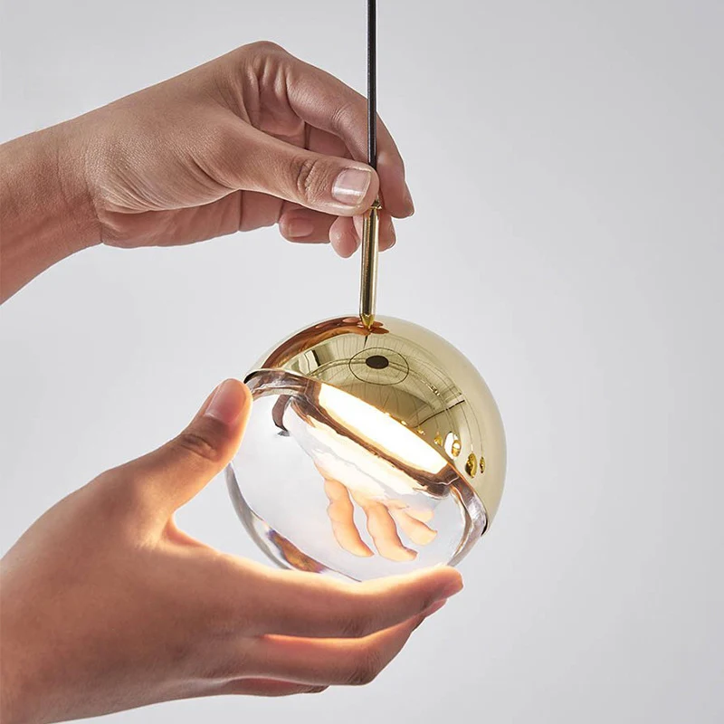 Lampada sospensione globo LED moderna e semplice di design, reducido lampada sospensione cristallo trasparente