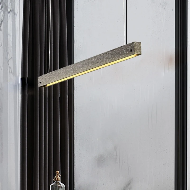 Lampada sospensione lineare rettangolare stile contemporáneo cemento per sala da pranzo Lampada sospensione LED grigio