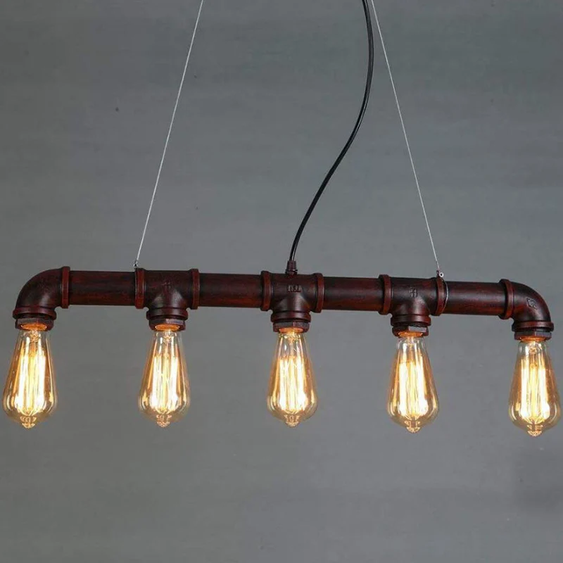 Lampada sospensione metallica per fattoria con lampada isola 5 teste allungata per sala da pranzo con Sistema de Drenaje