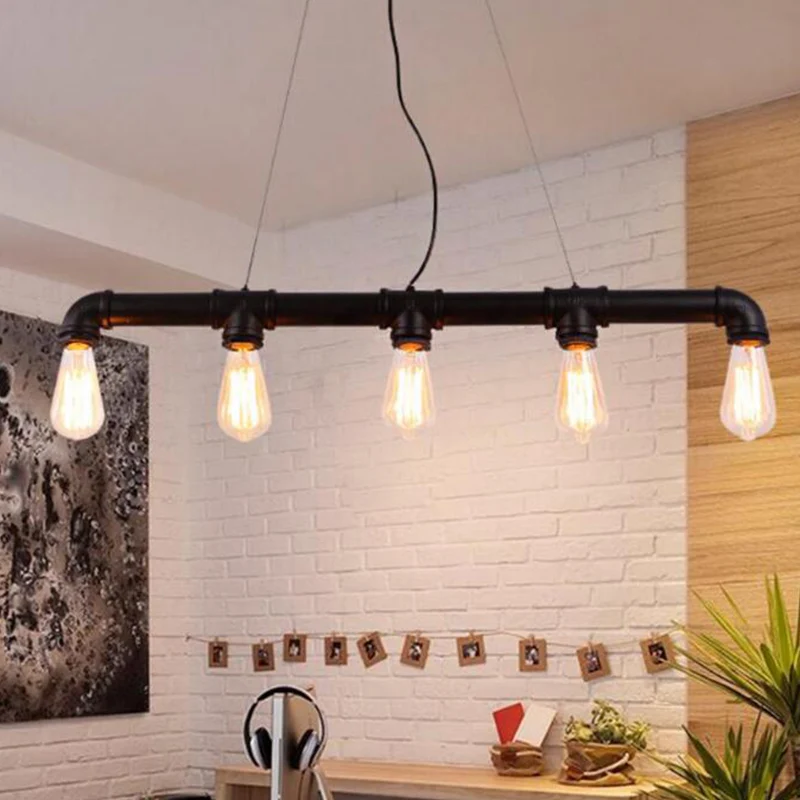 Lampada sospensione metallica per fattoria con lampada isola 5 teste allungata per sala da pranzo con Sistema de Drenaje