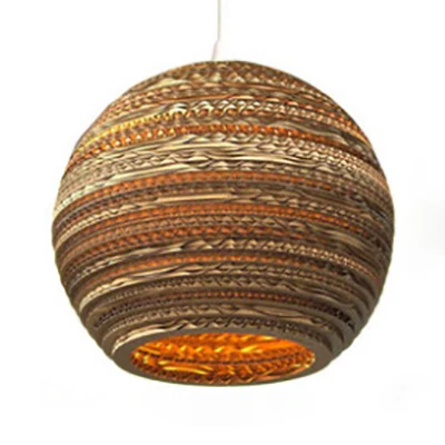 Lampada sospensione per interni 1 luce, stile asiatico, carta ondulata, tamburo/cilindro/globo, marrone con Sensor de Humedad