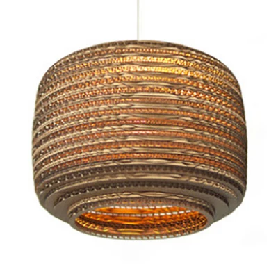 Lampada sospensione per interni 1 luce, stile asiatico, carta ondulata, tamburo/cilindro/globo, marrone con Sensor de Humedad