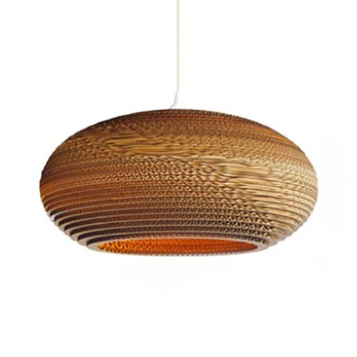Lampada sospensione per interni 1 luce, stile asiatico, carta ondulata, tamburo/cilindro/globo, marrone con Sensor de Humedad