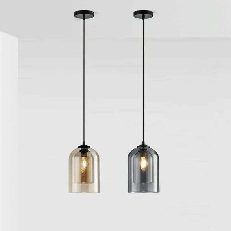 Lampada sospensione postmoderna da soffitto 1 luce doppio vetro per sala da pranzo tazza invertita para Apartamentos