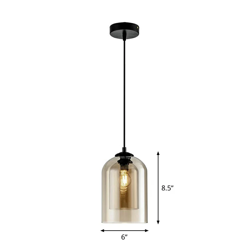 Lampada sospensione postmoderna da soffitto 1 luce doppio vetro per sala da pranzo tazza invertita para Apartamentos
