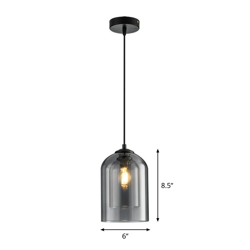 Lampada sospensione postmoderna da soffitto 1 luce doppio vetro per sala da pranzo tazza invertita para Apartamentos