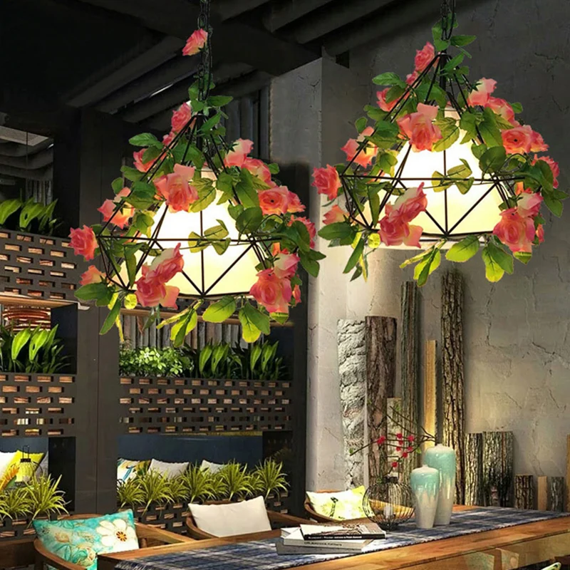 Lampadario fiore per la fattoria Lampada sospensione metallica LED nero/rosa/verde per sala da pranzo con Crecimiento Acel...