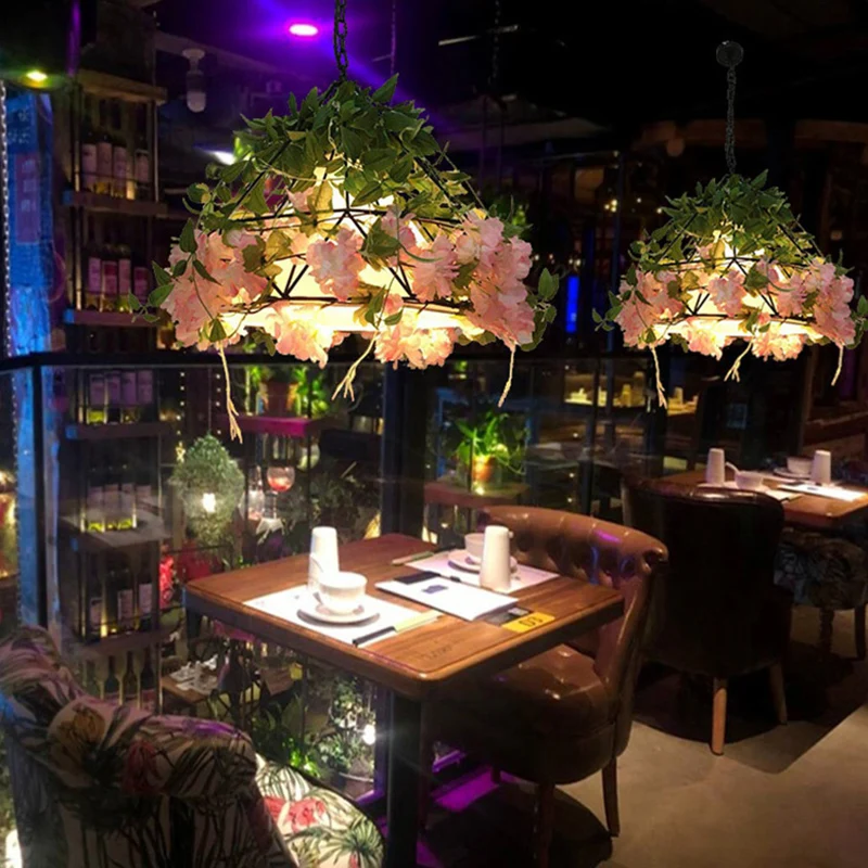 Lampadario fiore per la fattoria Lampada sospensione metallica LED nero/rosa/verde per sala da pranzo con Crecimiento Acel...