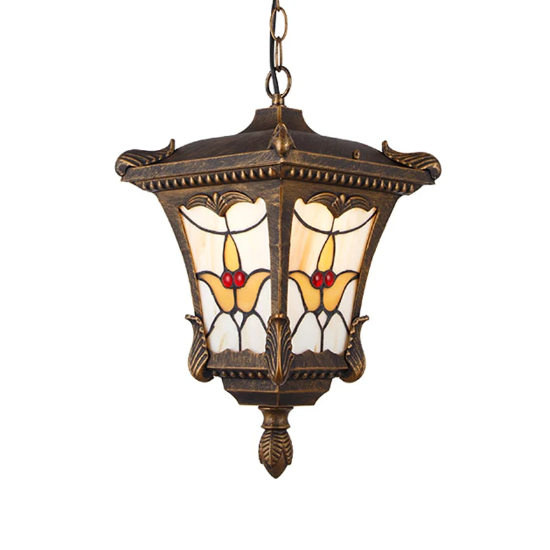 Lampe à suspension en métal rouille/Bronze, lanterne à 1 tête, luminaire de plafond traditionnel avec motif de fleurs pour...