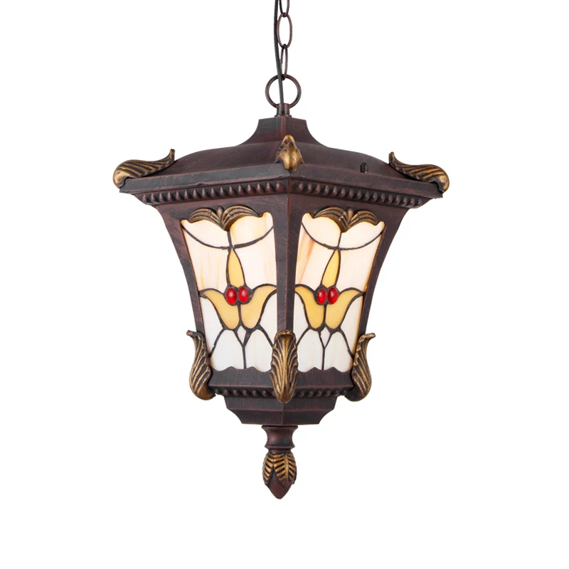 Lampe à suspension en métal rouille/Bronze, lanterne à 1 tête, luminaire de plafond traditionnel avec motif de fleurs pour...