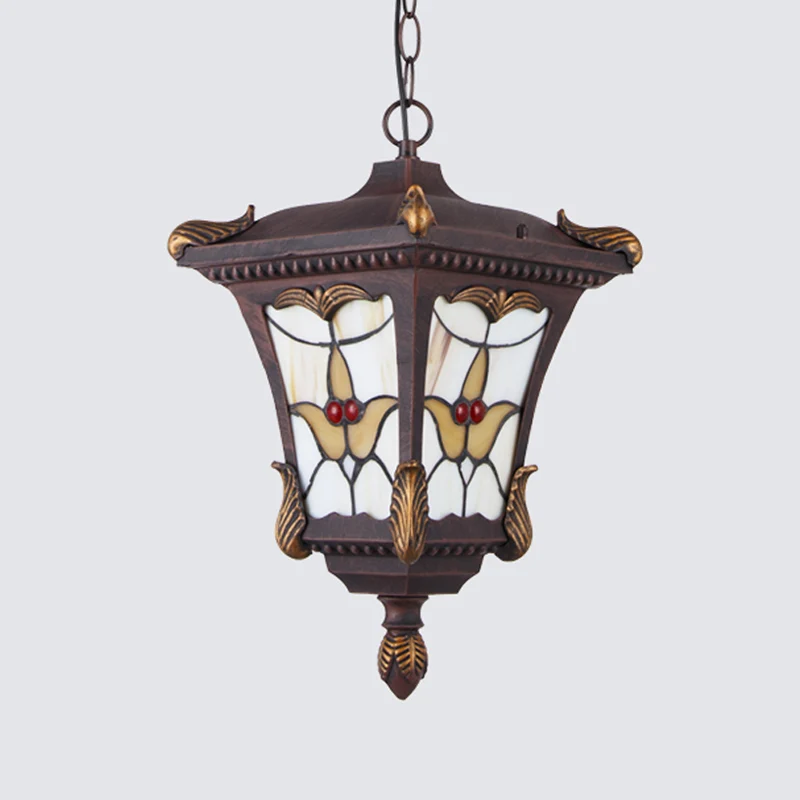 Lampe à suspension en métal rouille/Bronze, lanterne à 1 tête, luminaire de plafond traditionnel avec motif de fleurs pour...