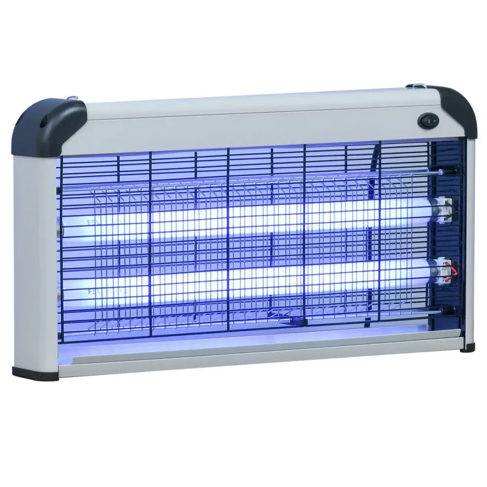 Lámpara anti mosquitos Outsunny 30W luz UV 60 m² plata 26,5x48,5x8,5 cm | Kit Completo de Instalación