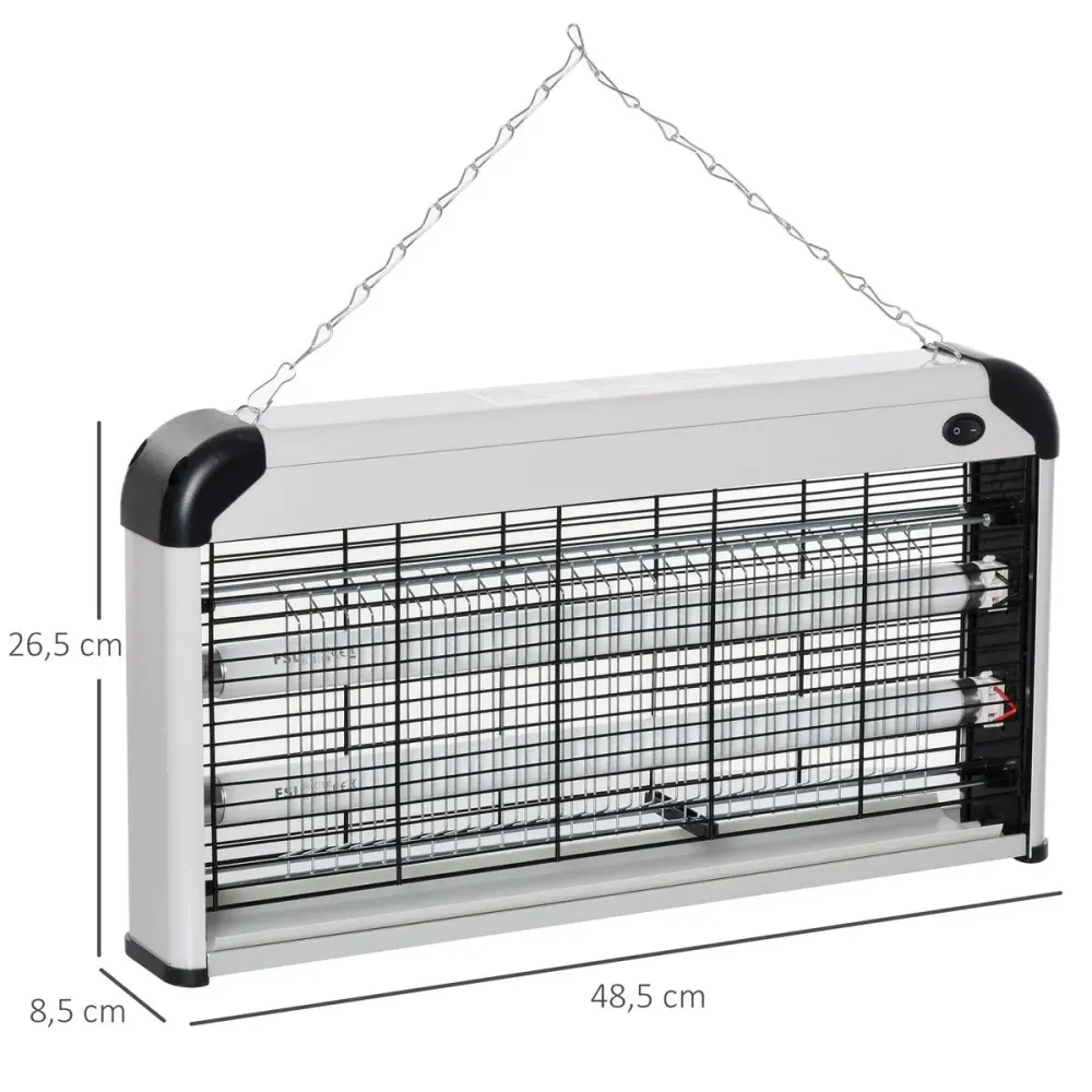 Lámpara anti mosquitos Outsunny 30W luz UV 60 m² plata 26,5x48,5x8,5 cm | Kit Completo de Instalación