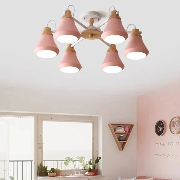 Lámpara colgante estilo macarrón para jardín de infancia con luz colgante en forma de urna de metálico en color rosa con S...