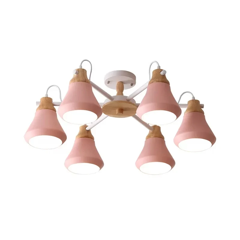 Lámpara colgante estilo macarrón para jardín de infancia con luz colgante en forma de urna de metálico en color rosa con S...