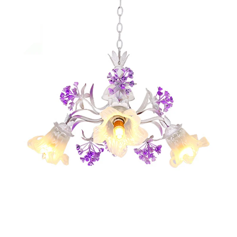Lámpara colgante de flores de marfil, cristal blanco Pastoral, 3/5/7 luces, colgante de techo LED para sala de estar con C...
