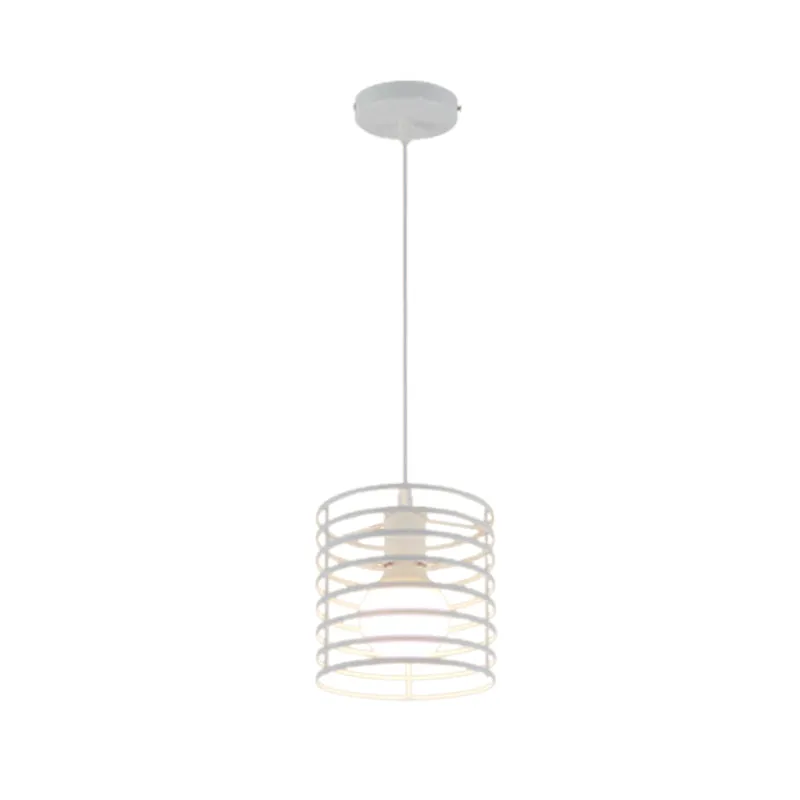 Lámpara colgante de techo con jaula cilíndrica negra/blanca, Retro, refinado, de Metal, 1 bombilla, altura interior ajusta...