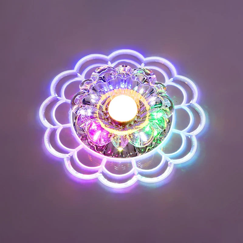 Lámpara empotrada en forma de flor de cristal transparente, lámpara LED modernista para porche, empotrada en el techo con...