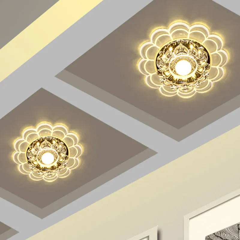 Lámpara empotrada en forma de flor de cristal transparente, lámpara LED modernista para porche, empotrada en el techo con...