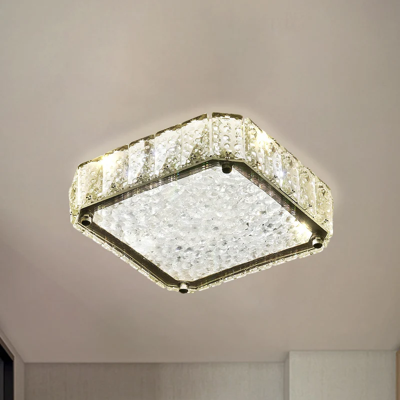 Lámpara empotrada LED minimalista, accesorio de techo redondo/cuadrado/flor de acero inoxidable con pantalla de cristal tr...