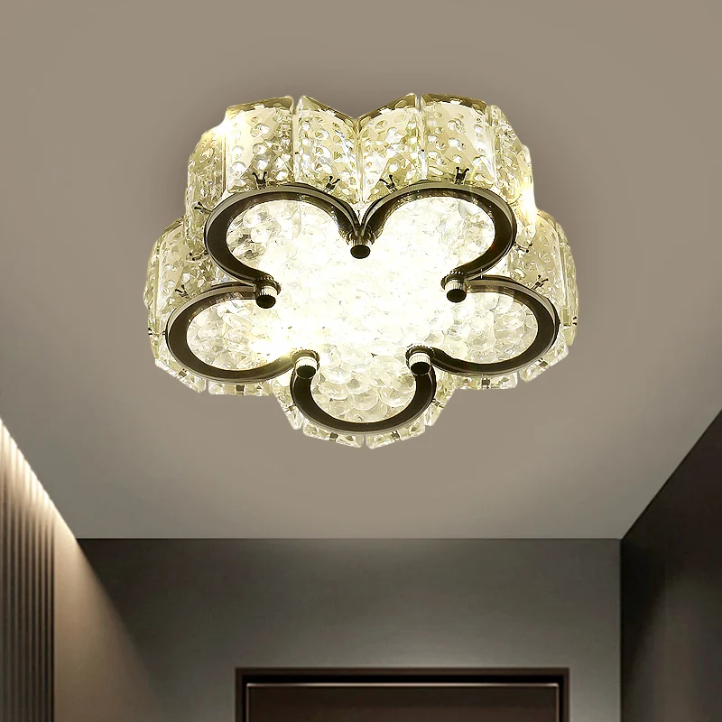 Lámpara empotrada LED minimalista, accesorio de techo redondo/cuadrado/flor de acero inoxidable con pantalla de cristal tr...