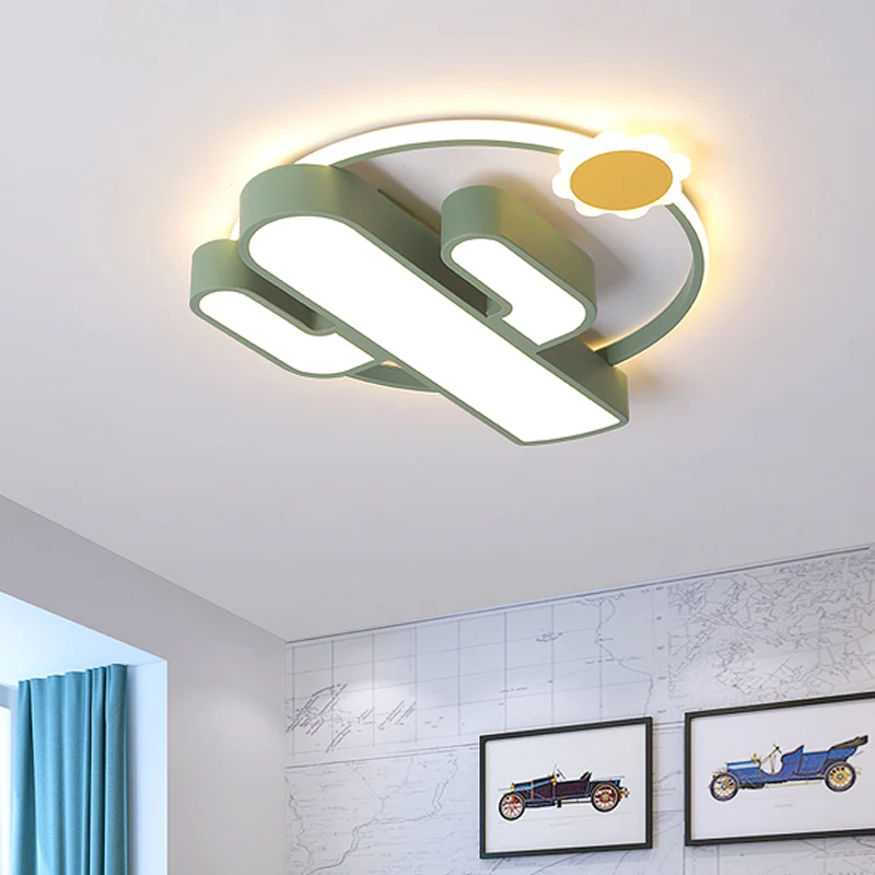 Lámpara empotrada LED verde acrílica contemporánea de montaje empotrado en techo Cactus con diseño de sol para guarderí en...