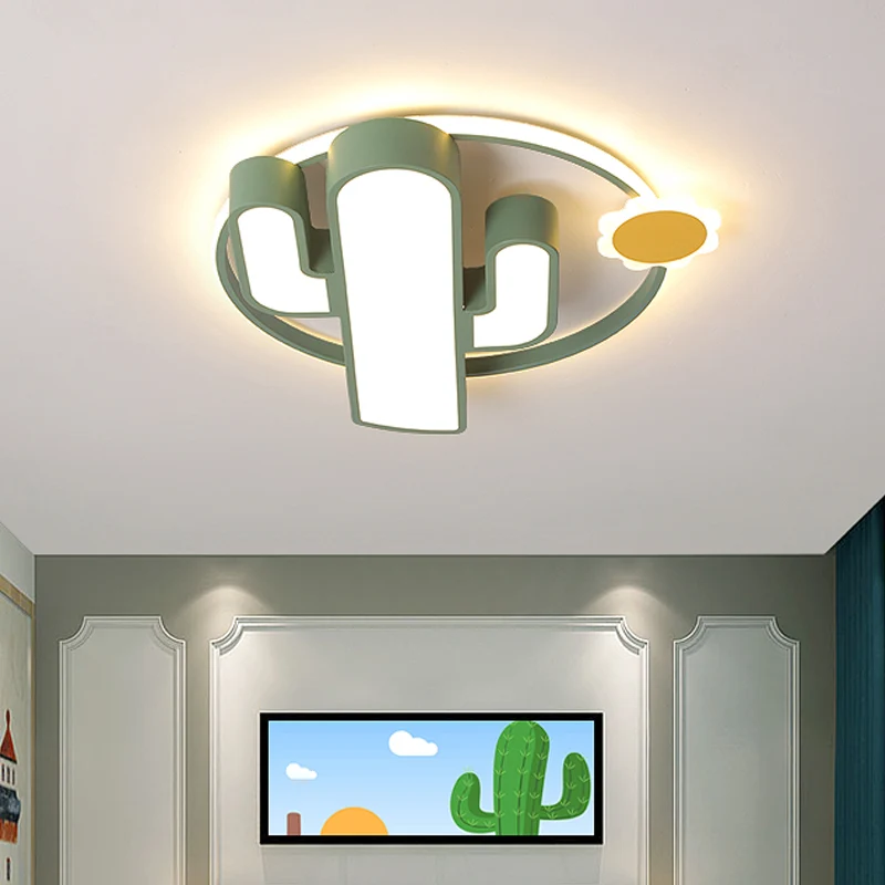 Lámpara empotrada LED verde acrílica contemporánea de montaje empotrado en techo Cactus con diseño de sol para guarderí en...