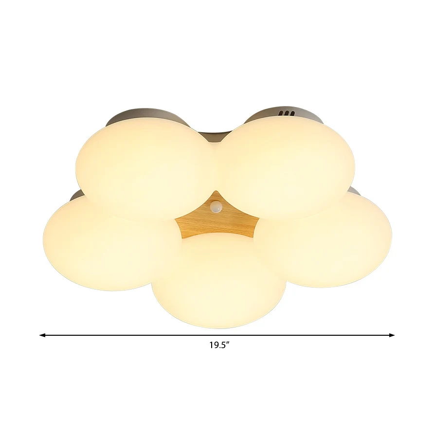 Lámpara empotrada de sombra redonda acrílica, LED nórdico, luz empotrada con acabado blanco/madera y diseño de flores en l...