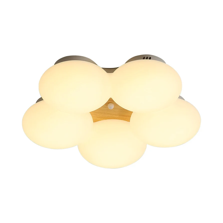 Lámpara empotrada de sombra redonda acrílica, LED nórdico, luz empotrada con acabado blanco/madera y diseño de flores en l...