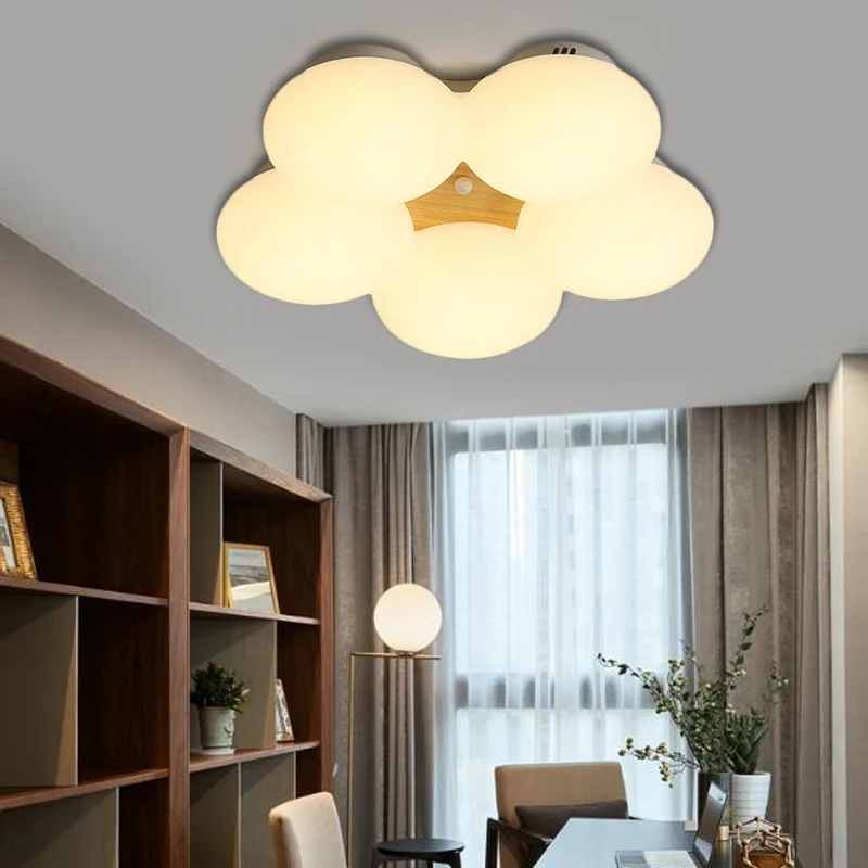 Lámpara empotrada de sombra redonda acrílica, LED nórdico, luz empotrada con acabado blanco/madera y diseño de flores en l...