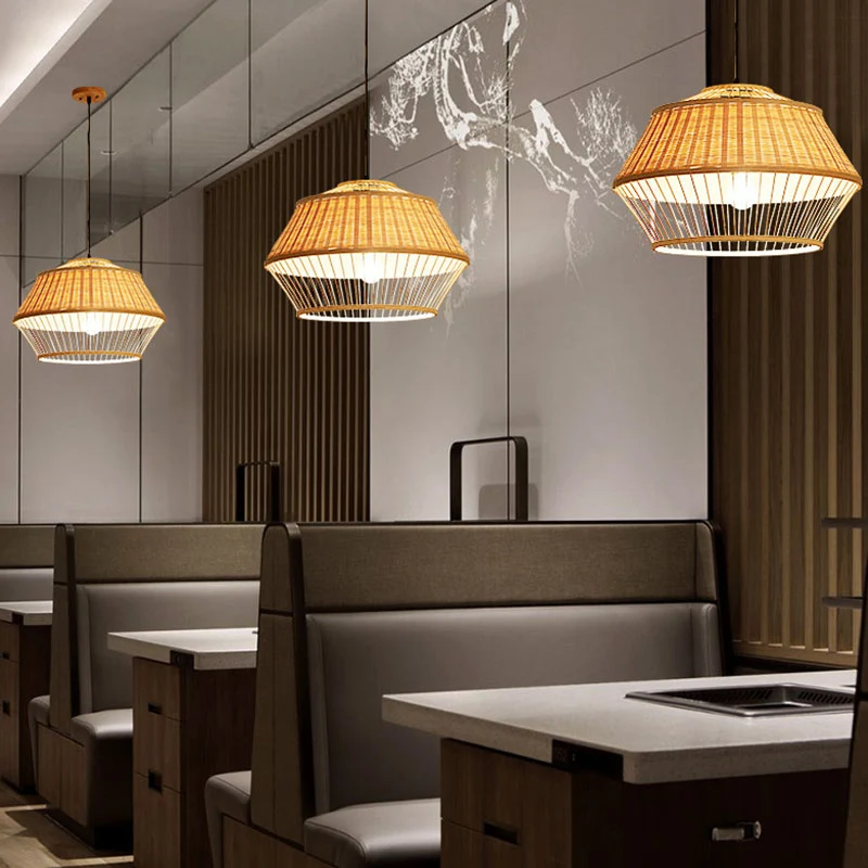 Lámpara LED de Espectro Completo Lampada sospensione da soffitto intrecciata mano rattan asiatico con 1 lampadina, lampada...