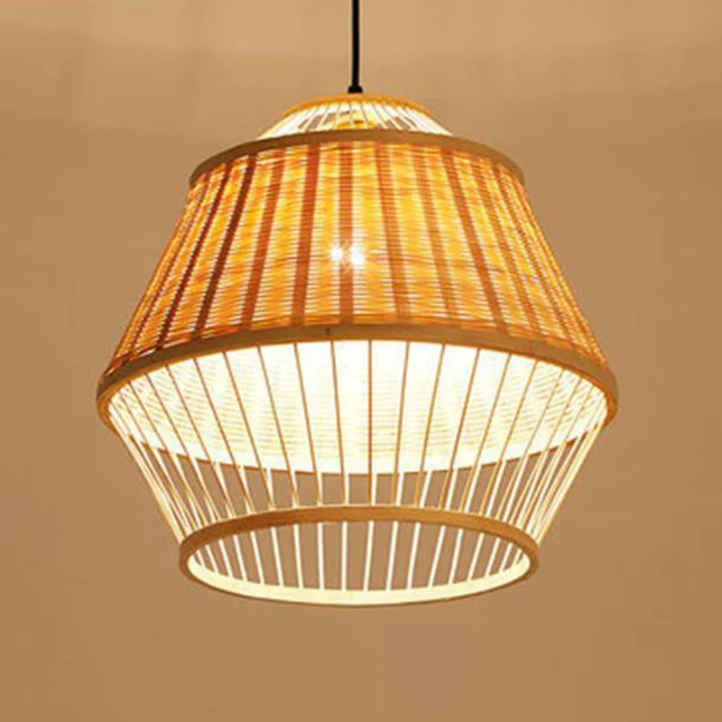 Lámpara LED de Espectro Completo Lampada sospensione da soffitto intrecciata mano rattan asiatico con 1 lampadina, lampada...