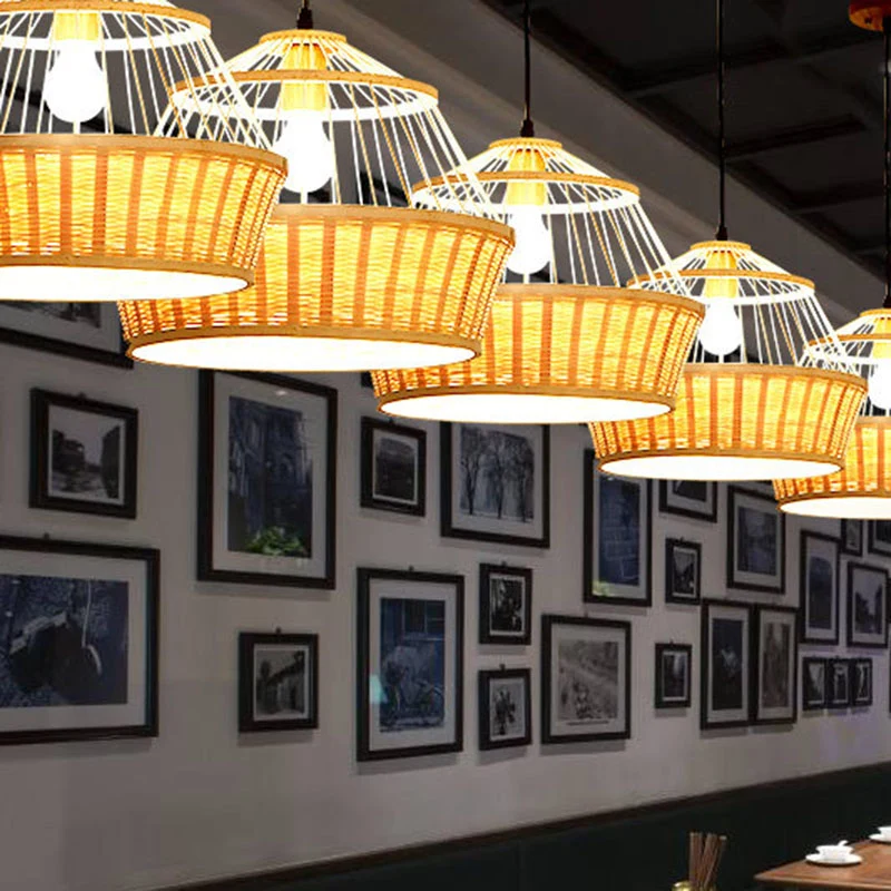 Lámpara LED de Espectro Completo Lampada sospensione da soffitto intrecciata mano rattan asiatico con 1 lampadina, lampada...