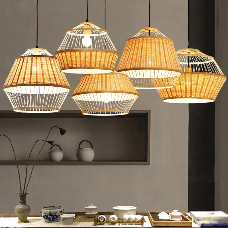 Lámpara LED de Espectro Completo Lampada sospensione da soffitto intrecciata mano rattan asiatico con 1 lampadina, lampada...
