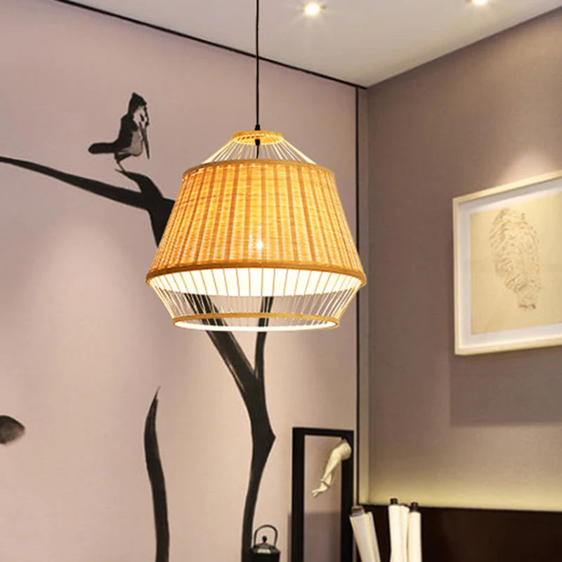 Lámpara LED de Espectro Completo Lampada sospensione da soffitto intrecciata mano rattan asiatico con 1 lampadina, lampada...