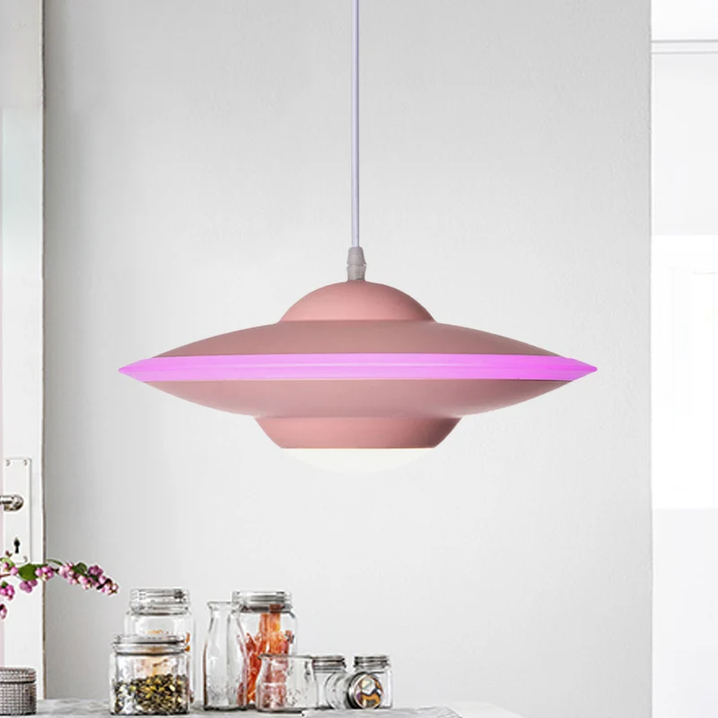 Lámpara LED de Espectro Completo Lampada sospensione disco volante metallo stile Macaron 12"/16" W LED Illuminazione sospe...