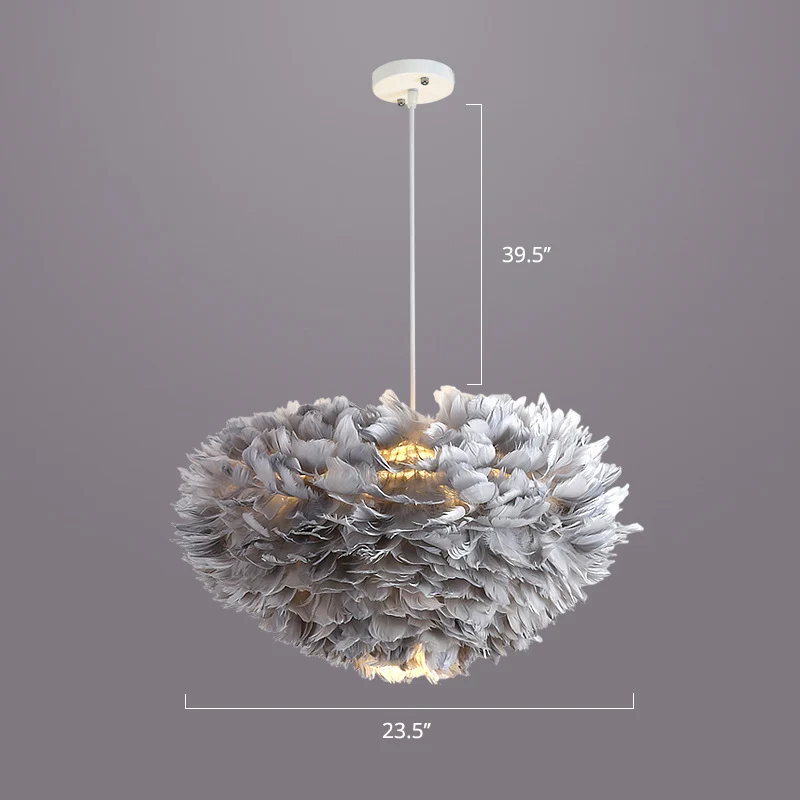 Lámpara LED de Espectro Completo Lámpara de suspensión para dormitorio, colgante de estilo nórdico con sombra de plumas en...
