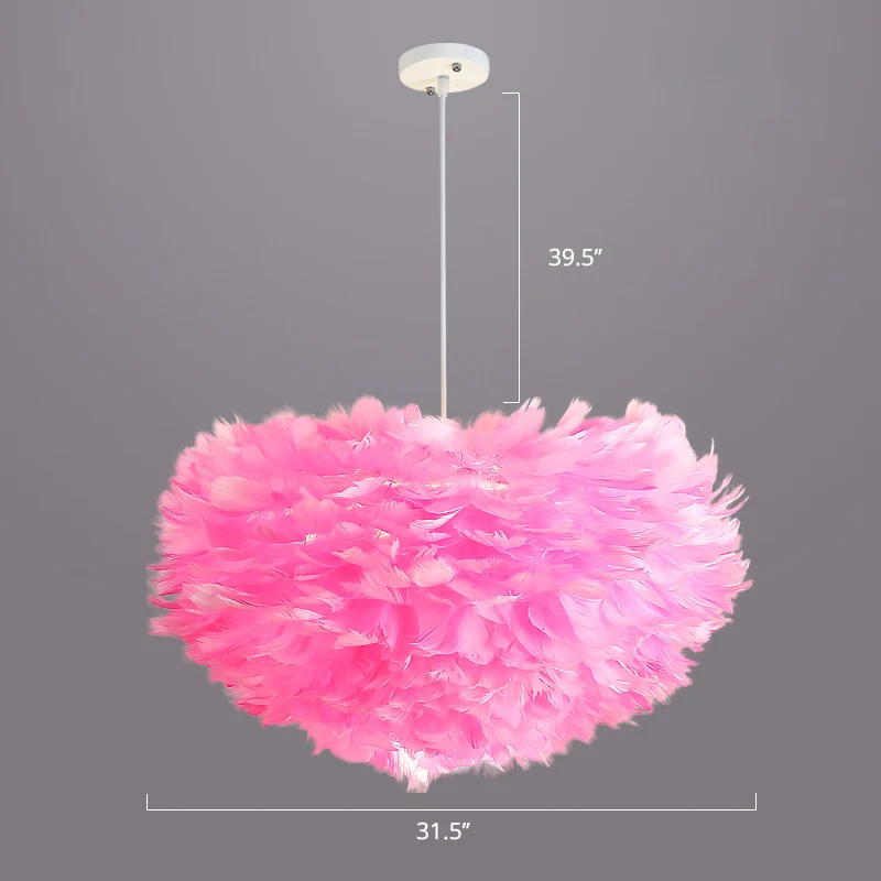 Lámpara LED de Espectro Completo Lámpara de suspensión para dormitorio, colgante de estilo nórdico con sombra de plumas en...