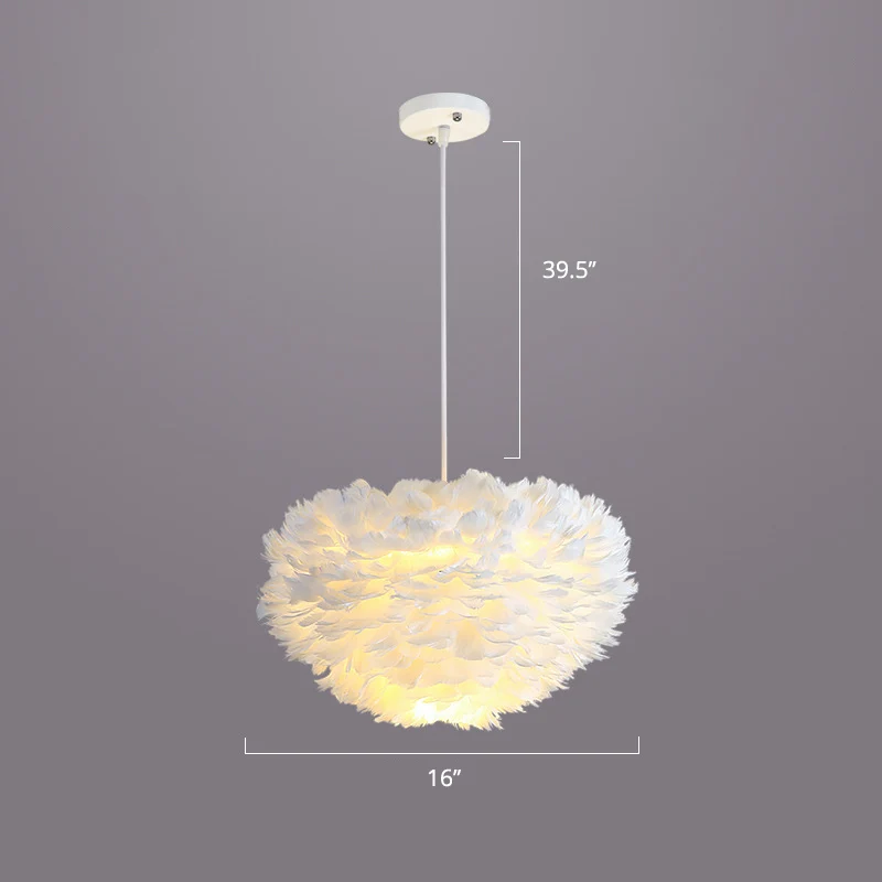 Lámpara LED de Espectro Completo Lámpara de suspensión para dormitorio, colgante de estilo nórdico con sombra de plumas en...