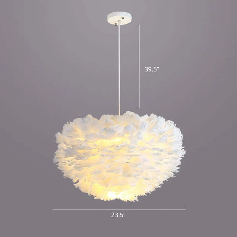 Lámpara LED de Espectro Completo Lámpara de suspensión para dormitorio, colgante de estilo nórdico con sombra de plumas en...