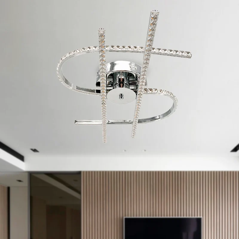 Lámpara semiempotrable para dormitorio en forma de dólar, LED de cristal directo, montaje semiempotrado cromado en luz bla...