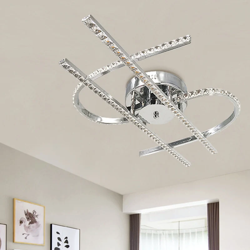Lámpara semiempotrable para dormitorio en forma de dólar, LED de cristal directo, montaje semiempotrado cromado en luz bla...