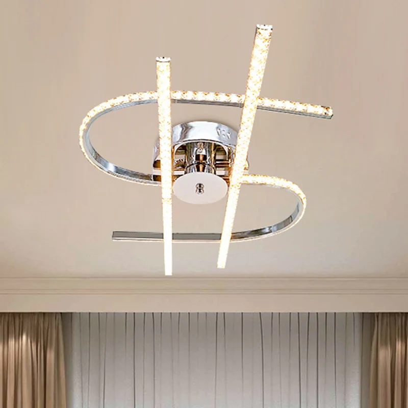 Lámpara semiempotrable para dormitorio en forma de dólar, LED de cristal directo, montaje semiempotrado cromado en luz bla...