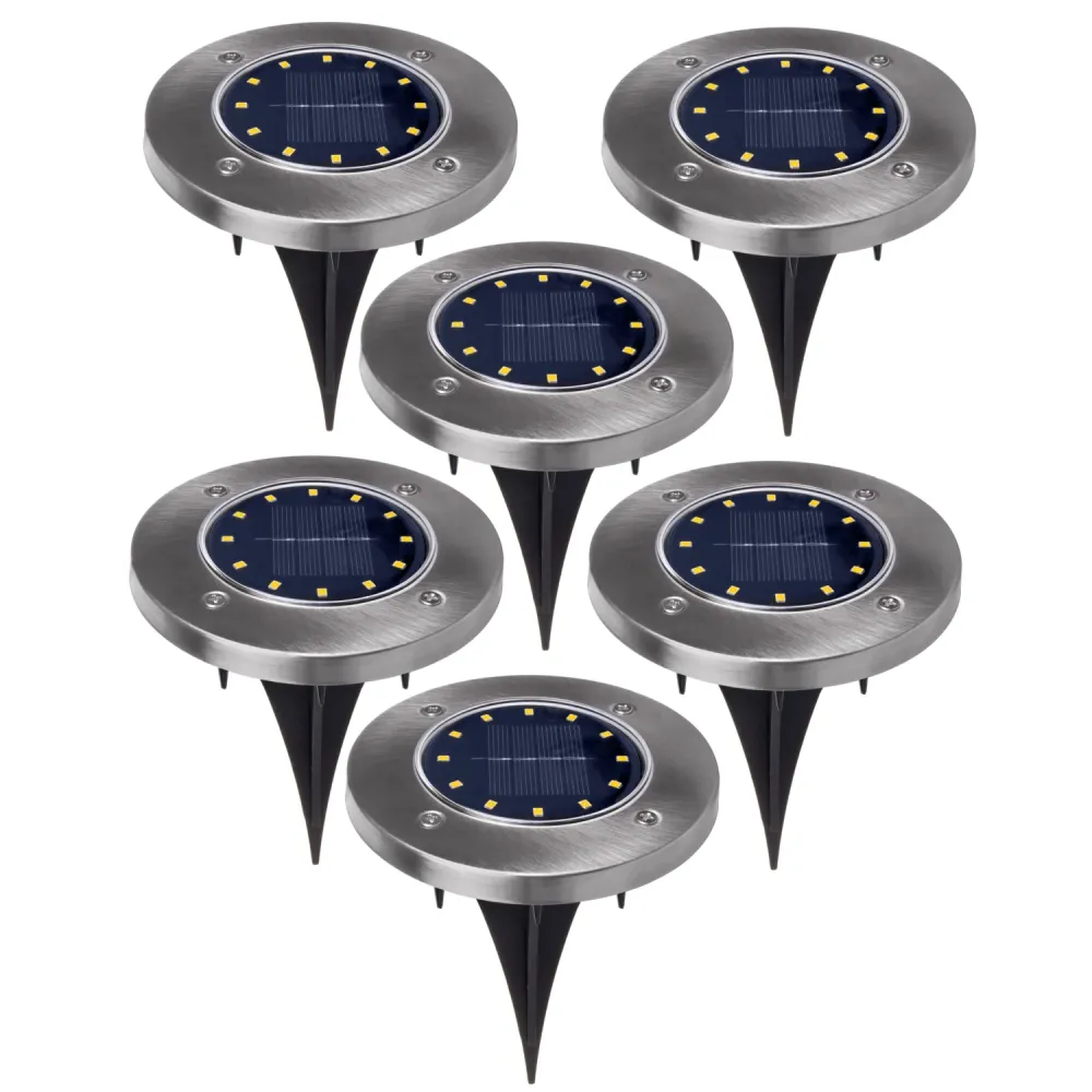 6x Lámpara de suelo LED solar Maclean IP44, 12 LED SMD, 4000K, Ni-MH 600 mAh, 0,7W, MCE318 con Sistema de Drenaje