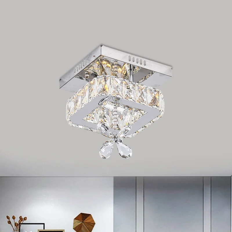 Lámpara de techo LED cromada contemporánea de montaje semiempotrado de cristal biselado cuadrado de 8"/12" de vasto con di...