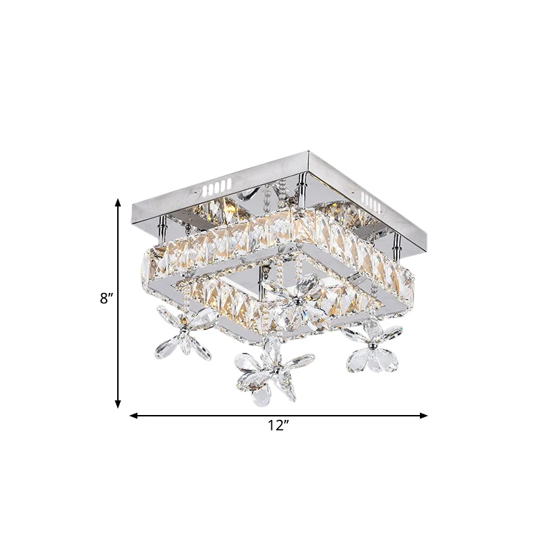 Lámpara de techo LED cromada contemporánea de montaje semiempotrado de cristal biselado cuadrado de 8"/12" de vasto con di...