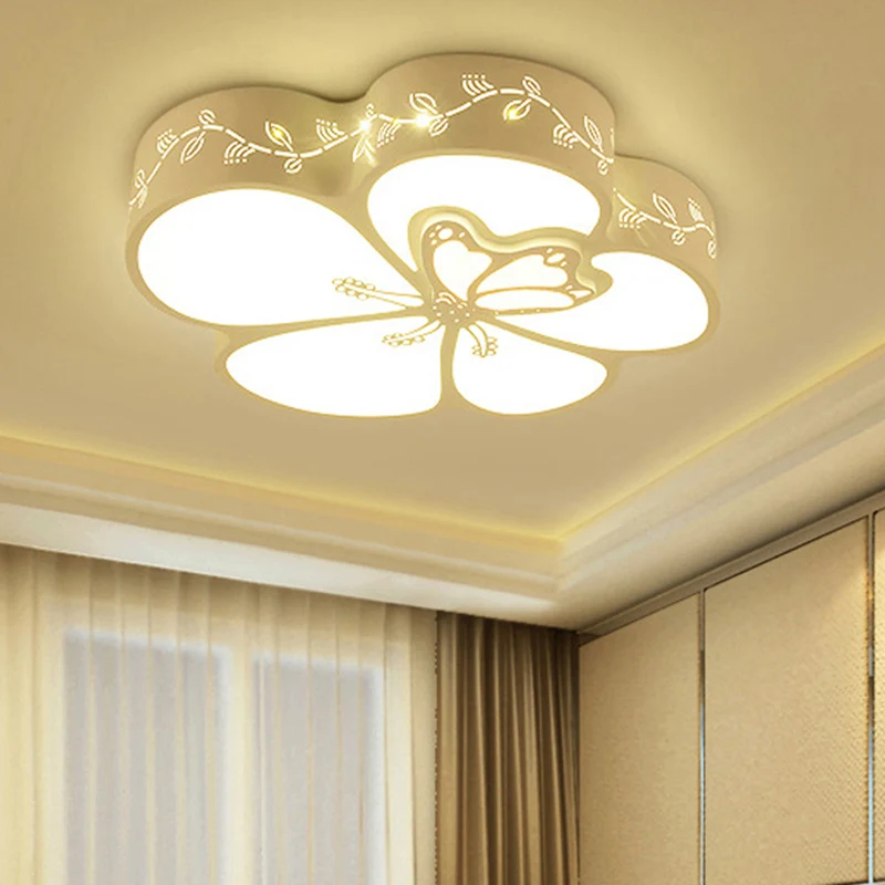 Lámpara de techo LED de flores moderna con luz de montaje empotrado de acero de mariposa en blanco para dormitorio de niña...