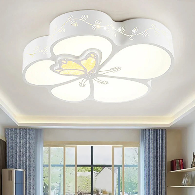 Lámpara de techo LED de flores moderna con luz de montaje empotrado de acero de mariposa en blanco para dormitorio de niña...